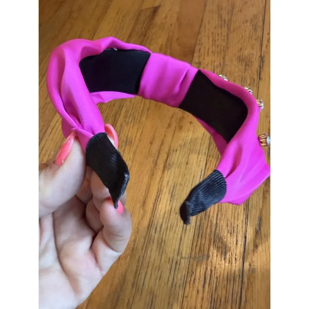 Rhinestone Headband Womens One Size Pink Padded Knot Jeweled Party Cocktail